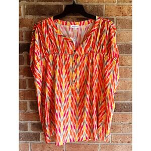 Westbound Womens Multicolor Geometric Half Button V-Neck Blouse Tops Size 3X NWT